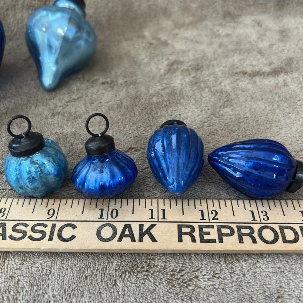 Vintage Ribbed German Kugel Style Mercury Glass Lot‎ of 7 Christmas Ornaments